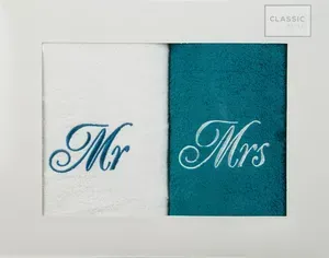 Sada osušiek 70x140 MR a MRS tmavotyrkysová+ biela