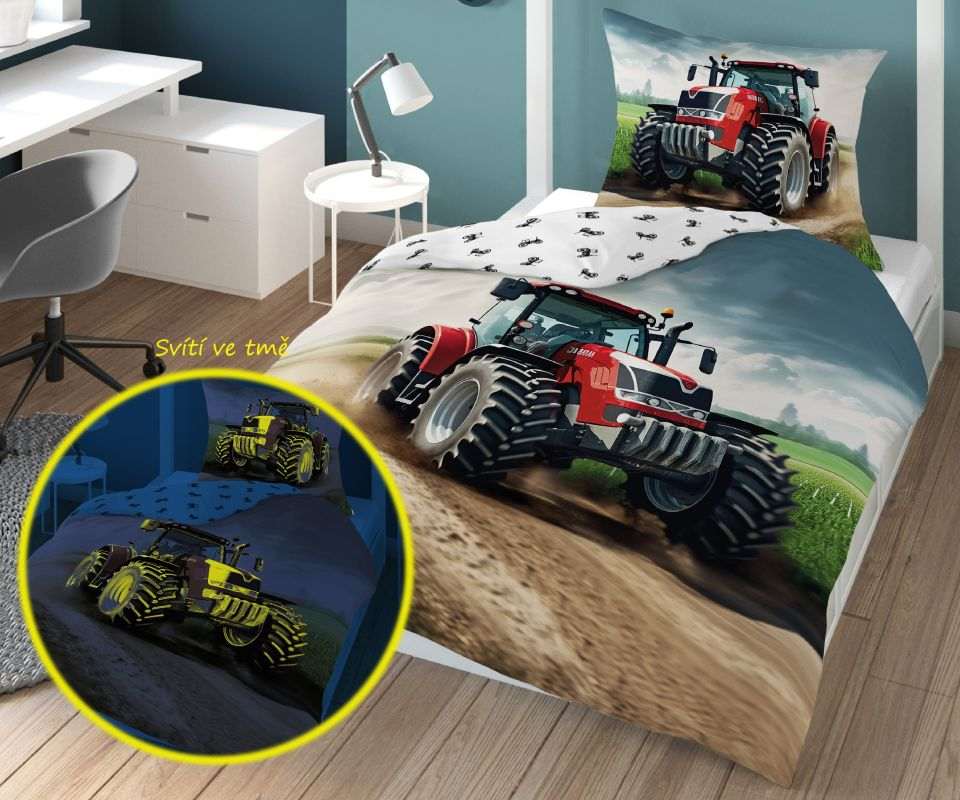 Detské obliečky 140x200 TRAKTOR červený - svietiace
