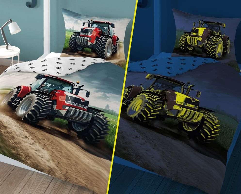 Detské obliečky 140x200 TRAKTOR červený - svietiace