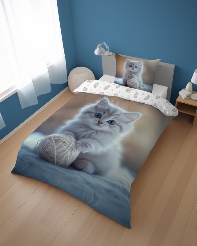 Detské obliečky 140x200 MAČIATKO biele klbko