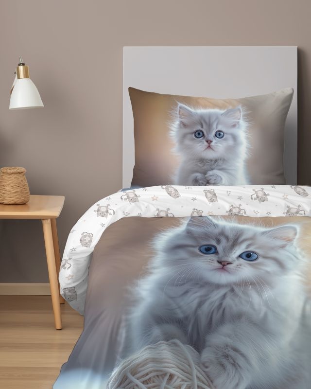 Detské obliečky 140x200 MAČIATKO biele klbko